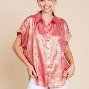 Shimmering Pink Button-Up Women's Top